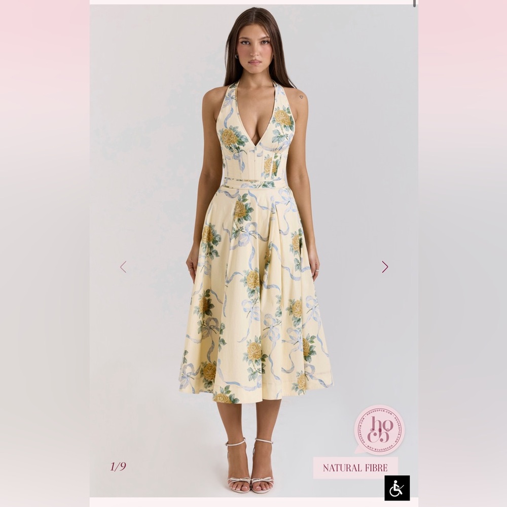 House of CB Cream Floral Halter Midi Dress - Picture 4 of 11